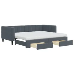 Vidaxl Izvlečna dnevna postelja s predali temno siva 90x200 cm žamet