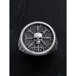 REYTEL Prstan VEGVISIR WITH SKULL srebrna