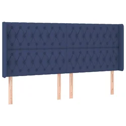 Vidaxl Vzglavje z ušesi modro 203x16x118/128 cm blago