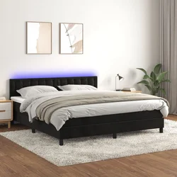 shumee Box spring postelja z vzmetnico LED črna 180x200 cm žamet