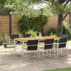 Vrtni set za objed 9 pcs Masivni teak drvo i nehrđajući čelik