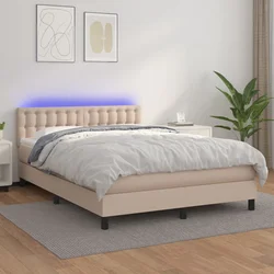 Greatstore Box spring postelja z vzmetnico LED kapučino 140x200 cm