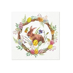 Serviete za dekupažo - Bunny in wreath  - 1 kos
