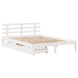 Vidaxl Posteljni okvir s predali bel 120x200 cm trdna borovina