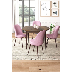 Hanah Home Set Trpezarijski sto i 4 stolice, Roze-braon