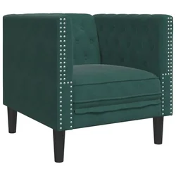 Vidaxl Chesterfield kavč stol Temno zeleni žamet