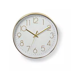 Nedis CLWA015PC30GD - Zidni sat 1xAA beli/zlatni