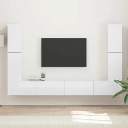 Set TV komoda 8 pcs Visoki sjaj bijela Konstruirano drvo