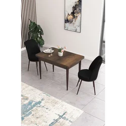 Hanah Home trpezarijski set Nil, sto i 2 stolice, ploča u dekoru drveta Baroque, crna tkanina Babyface