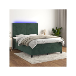 VIDAXL Box spring postelja z vzmetnico LED tem. zelena 140x2