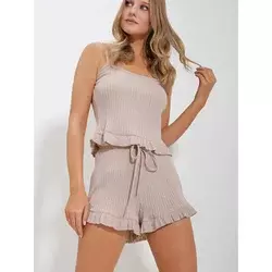 Trend Alacati Stili Ženski komplet majica i šorts ALC-X11542, Bež
