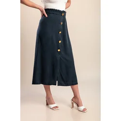 Plus size midi krilo z gumbi, temno modra