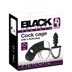 Black Velvets Cock cage with butt plug