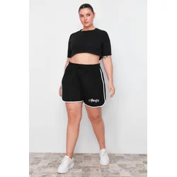 Trendyol Curve Black Printed Piping Detailed Knitted Shorts & Bermuda