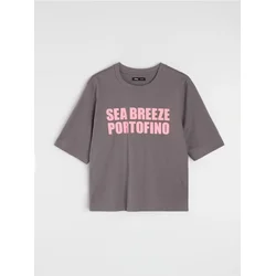 Sinsay - Pamučna majica sa natpisom Sea Breeze Portofino - tamno siva