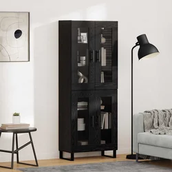 Highboard 2 pcs Crni hrast Inženjerska drva i staklo