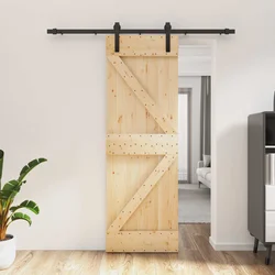 Klizna vrata Prirodna i crna 70 x 210 cm Čvrsta borovina