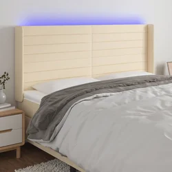 Vidaxl vidaXL Vzglavje postelje z LED diodami kremne barve 183x16x118/128 cm blago
