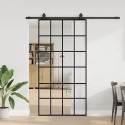 Klizna vrata s priborom crna 102 x 205 cm od ESG stakla