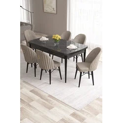 Hanah Home Set Trpezarijski sto i 6 stolica Roz, Bež-crni