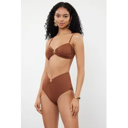 Trendyol Brown Premium Accessory High Waist Hipster Bikini Bottom