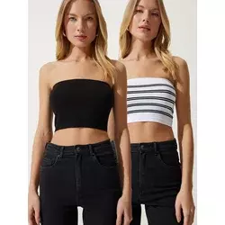 Happiness Istanbul Womens Black and White Strapless Knitted 2-Pack Bustier