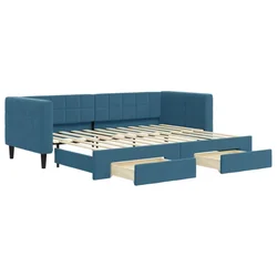 Vidaxl Izvlečna dnevna postelja s predali modra 80x200 cm žamet