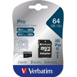 Verbatim micro SDXC card pro U3 C10 64GB incl adapter ( MCV47042 )