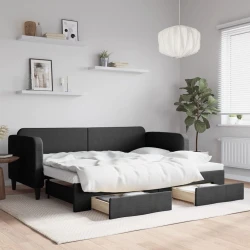 Greatstore Izvlečna dnevna postelja s predali črna 80x200 cm blago
