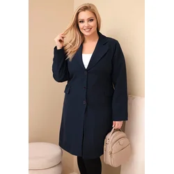 Dolg plašč Kesi Włoski Plus Size, temno moder