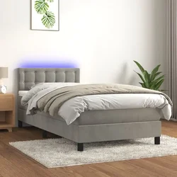Krevet box spring s madracem LED svjetlosivi 90x190 cm baršun