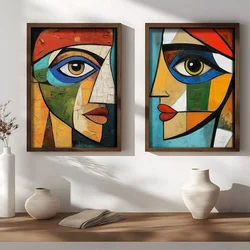 WallXpert set uramljenih MDF slika NAL201-46, kubistički portreti lica u živim bojama, 2 x 35,5 x 47 cm