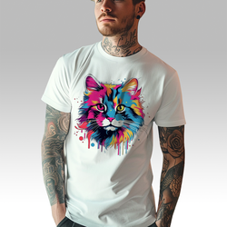 Premium Muška majica Pop Art Mačka Šljas 228, Bela