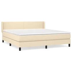 Vidaxl Box spring postelja z vzmetnico krem 160x200 cm blago