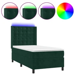 Vidaxl Box spring postelja z vzmetnico LED tem. zelena 80x200 cm žamet