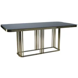 Casa Padrino luxury dining table antique gold/black 200 x 100 x H. 76 cm - Rectangular kitchen table with glass top - Dining room furniture - Luxury furniture - Luxury furnishings