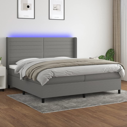 vidaXL Box spring postelja z vzmetnico LED temno siva 200x200 cm blago