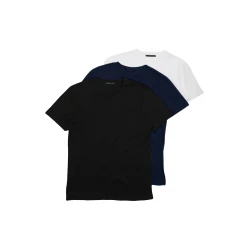 Trendyol Navy Blue-Black-White Basic Slim 100% Cotton 3-Pack T-Shirt