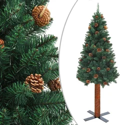 Tanko božićno drvce s pravim drvom i šiškama zeleno 150 cm PVC