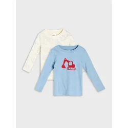 Sinsay - Pamučne majice dugih rukava sa motivom građevinskih vozila 2 pack - grey blue