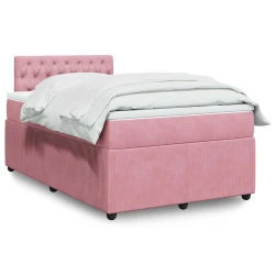 Vidaxl Box spring postelja z vzmetnico roza 120x200 cm žamet