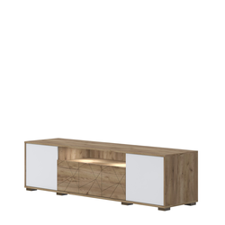 JELA TV sto STELA-TV - kolekcija Stela - Tobacco hrast/Kristalno Bela HG Lak - 180x49x47 cm