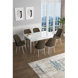 Hanah Home Set Trpezarijski sto i 6 stolica Han, Braon-beli