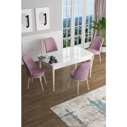 Hanah Home trpezarijski set Han, sto na razvlačenje i 4 stolice, bela ploča, roze tkanina Jerry