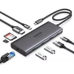 slomart UGREEN Revodok Pro 109 - USB C Hub (10Gbps) za iPhone, MacBook, Surface, Galaxy. HDMI 4K, PD 100W, Ethernet, SD/TF.