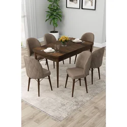 Hanah Home trpezarijski set Rut, sto na razvlačenje i 6 stolica, ploča u dekoru drveta Baroque, kapućino tkanina Babyface