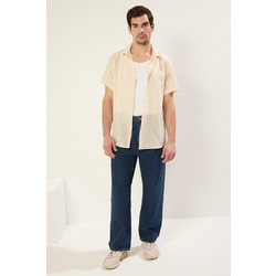 Trendyol Beige Limited Edition Regular Fit Striped Textured Summer Shirt