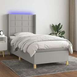 Vidaxl Box spring postelja z vzmetnico LED sv. siva 100x200 cm blago