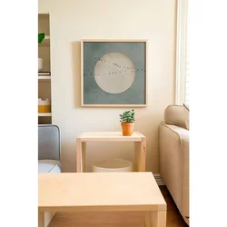 WallXpert uramljena MDF slika ARTKARE9, svetli mesec i jato ptica na sivozelenoj pozadini, 48 x 48 cm
