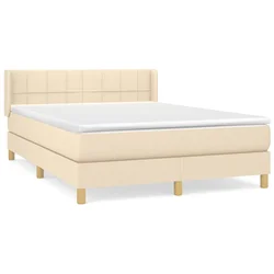 Vidaxl Box spring postelja z vzmetnico krem 140x200 cm blago